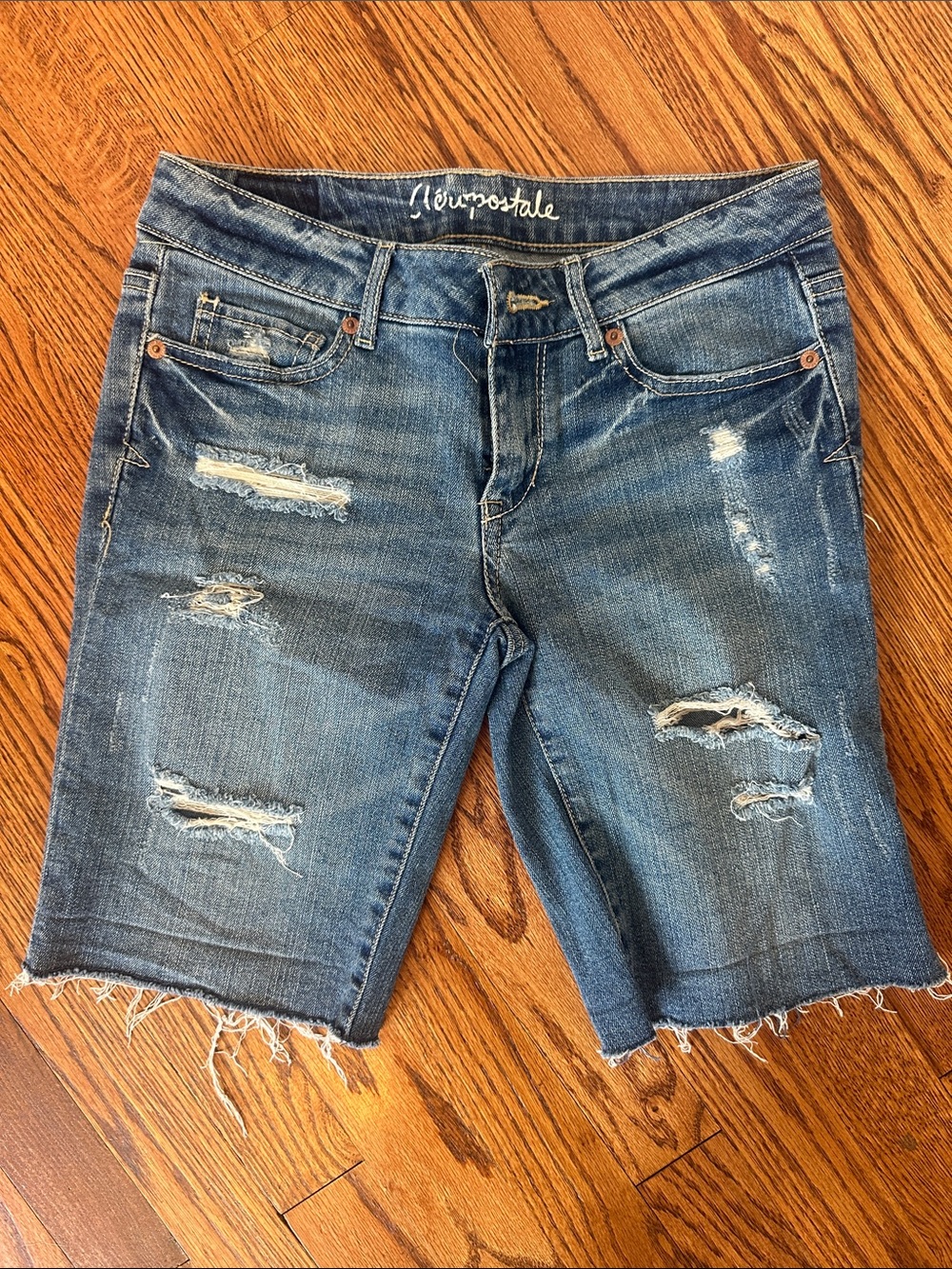 Aeropostale Distressed Medium Blue Denim Bermuda Shorts